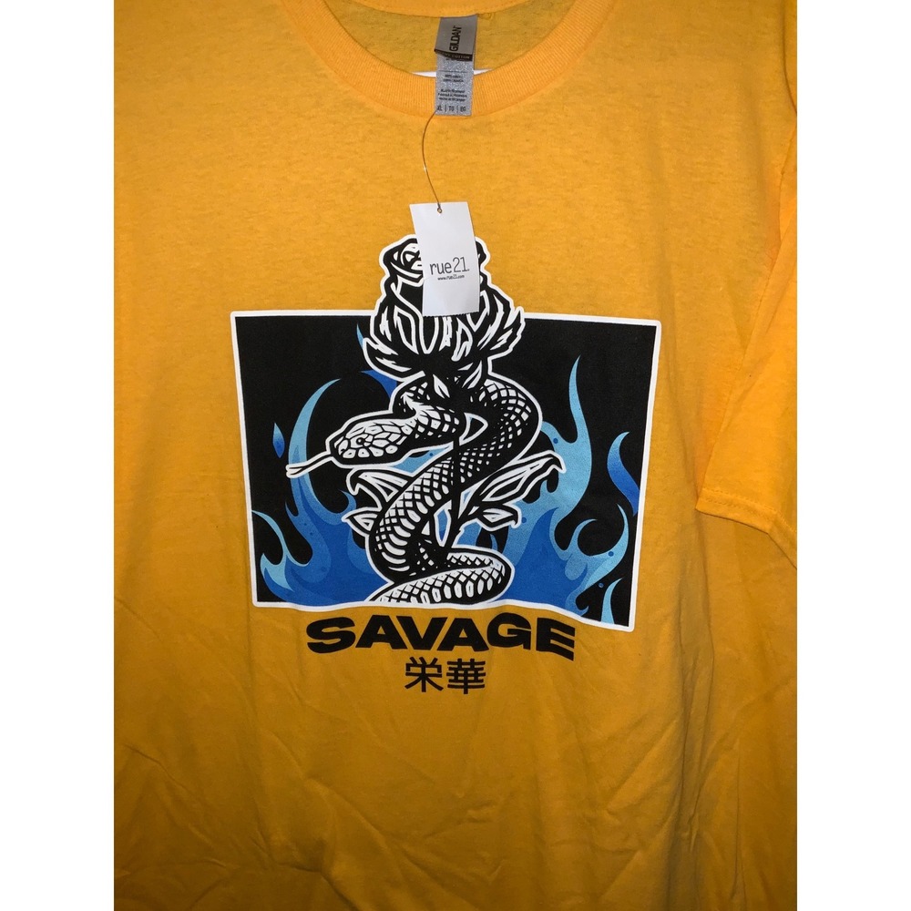 Rue21 Savage Snake Rose Graphic Tee Yellow Short Sleeve Gildan Mens XL - Picture 2 of 4